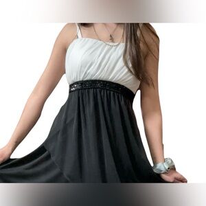 Sweet Storm Chic Asymmetrical Black and White Empire Waist Dress L